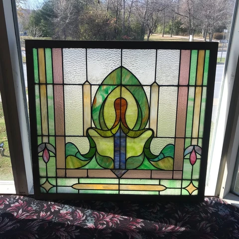 Arts & Craft Era Antique Stained Glass Window Cover