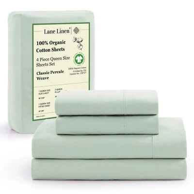LANE LINEN 100% Organic Cotton Queen Sheets, 4Pc Cotton Sheets Queen Size Set... - Image 1 of 4