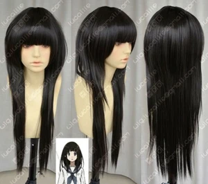 LMJF00224 Long Black Straight Layered Health Fashion Cosplay Wig Wigs Women - Picture 1 of 2