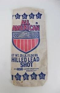 Vintage ALL AMERICAN Chilled Lead Shot Canvas Primitive Bag Sack 12" x 6" Burlap - Picture 1 of 2