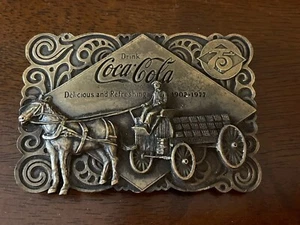 Coca Cola Bottling Horse Pulled Wagon Bergamot Brass Belt Buckle Bottle Opener - Picture 1 of 4