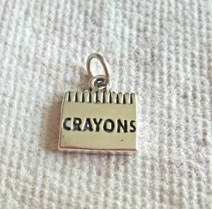 Sterling Silver 3D 16x14mm solid 3.8gram School Teacher says Crayons Solid Charm - Picture 1 of 1