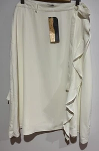 Off White A-Line Lined Skirt/Side Frill/Belt/Zip Polyester Liz Jordan Size18 NWT - Picture 1 of 7