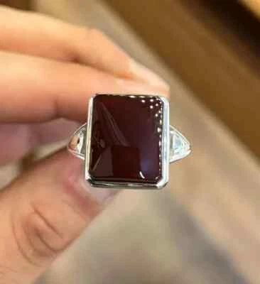 Real Square Shape Brown Agate Sterling Silver 925 Handmade Ring, Beautiful High - Image 1 of 4