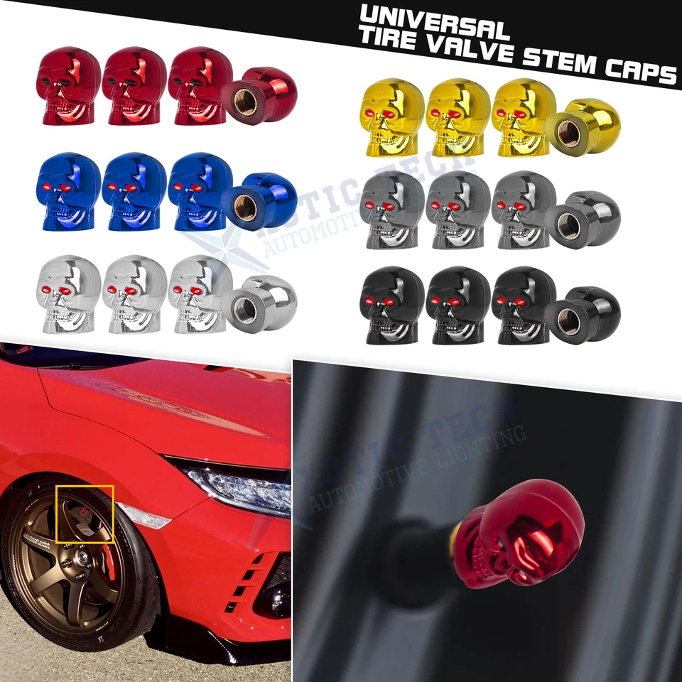Cars Tires Valve Stem Caps Cover Dustproof Cool Skull Head Fit Most Vehicle Set - Image 1 of 4