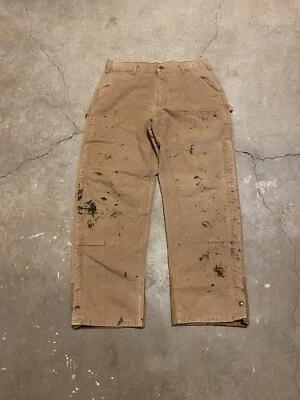 Pantalones de trabajo vintage Y2K desgastados Carhartt tostados doble rodilla pintados de lana forrados Foto 1 de 4