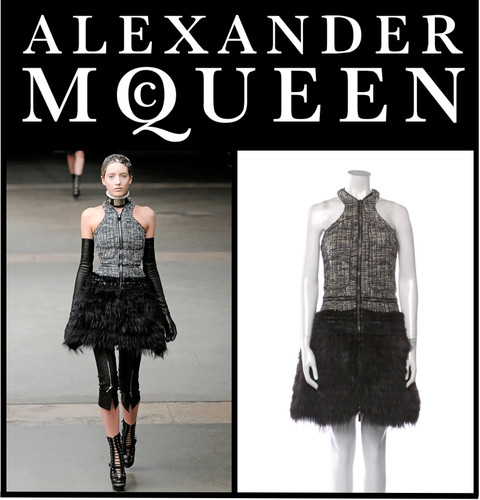 Abito Racerback Alexander McQueen A W 2011 passerella in tweed e pelliccia con cerniera US6 IT42