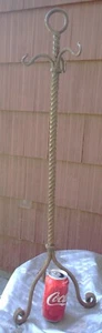 ANTIQUE PRIMITIVE ARCHITECTURAL HOME WROUGHT IRON TWISTED FIRE PLACE CADDIE TOOL - Picture 1 of 16