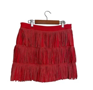 Free The Roses Fringe Studded Skirt Medium Western Festival Cowgirl Red NWT - Picture 1 of 8
