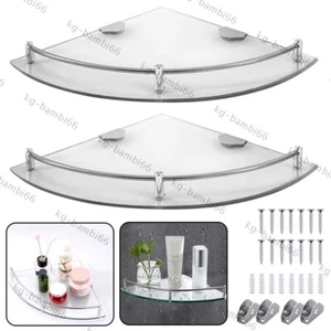 2PCS Clear Glass Corner Shelf Wall Mounted Storage Rack Shower Caddy Bathroom UK - Picture 1 of 11