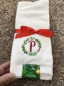 Toallas de cocina de Navidad. Juego de 2. Diseño de Navidad con la última inicial P - Imagen 1 de 4