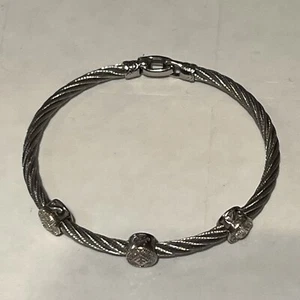 Charriol Three Station Diamond Cable Bracelet 18K White Gold & Stainless Steel - Picture 1 of 10