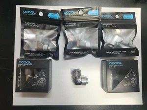 (Set of 5) Alphacool Eiszapfen 13/10mm 90° Compression Fitting Chrome - Picture 1 of 2