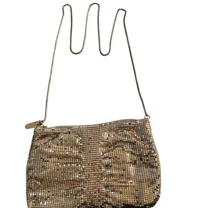 Vintage Gold Mesh Beaded Purse Made in Hong Kong Satin Interior - Picture 1 of 5