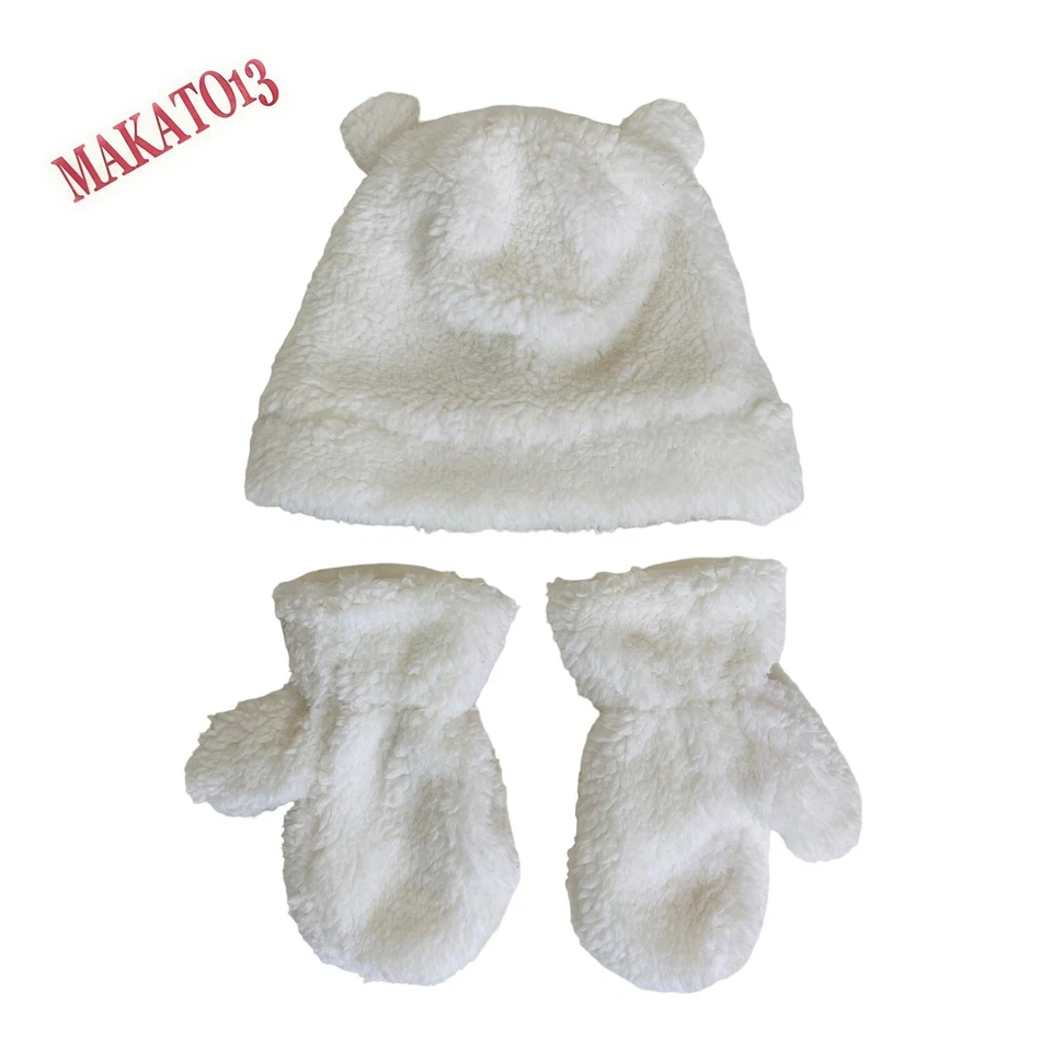 Carter’s Toddler Unisex Size 4 - 8 Cat Earflap Hat  & Gloves Sherpa Set White - Image 1 of 4