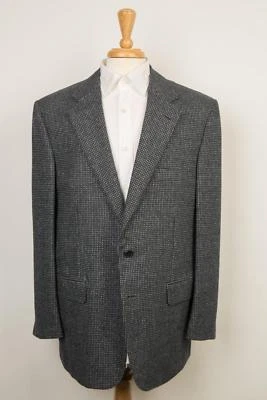 d'Avenza NWT Blue Gray Geometric Wool Cashmere Angora 2 Button Sport Coat 46 US - Image 1 of 4