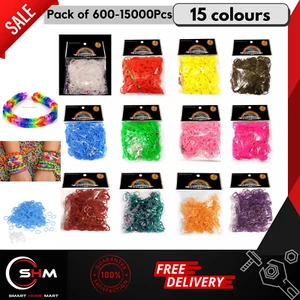 Loom Bands 600-15000 Gummibänder Loom Band 24-600 S Clips Posten DIY 15 Farben - Bild 1 von 59