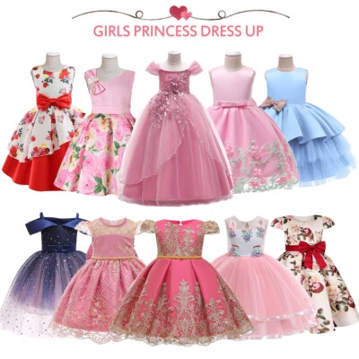 ELEBABY Flower Girls Bridesmaid Dress Baby Kids Party Wedding Lace Bow Princess Dresses