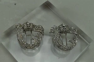 Vtg Crown TRIFARI Rhinestone Art Deco Fur Clips Set Pair - Picture 1 of 7