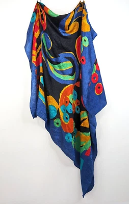Vintage 70s Large Scarf Head wrap Multicolour Bold Abstract Print 115 x 105cm - image 1 of 3