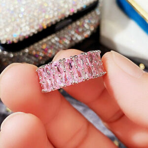 Beautiful Bright Pink Sapphire CZ .925 Sterling Silver Filled/Plated Ring Size 8