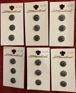 Vintage Floral Plata Metal Botones Streamline 6 Nuevas Tarjetas Antiguas Hechas en Italia 18P - Imagen 1 de 4