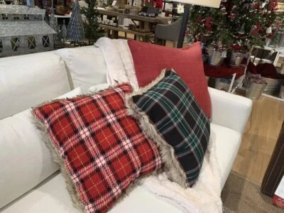 Pottery Barn Christmas pillow Sham plaid red Seuss Holiday Disney Gift party - Image 1 of 4