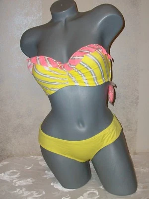 NUEVO CON ETIQUETAS Victoria Secret 32DD M Multi Rayas Bandeau Cheeky Traje de Baño Bikini  Foto 1 de 4