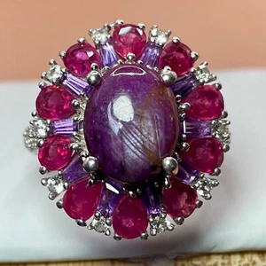 NEW Genuine 8.6ctw Indian Star Ruby Amethyst Zircon Sterling Silver Ring Size 5 - Picture 1 of 7
