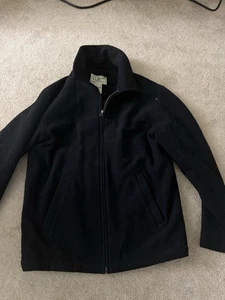 LL Bean Mens Full Zip Fleece Jacket Black Lined Wool Blend Long Sleeve Small - Picture 1 of 6