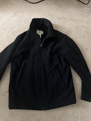 LL Bean Mens Full Zip Fleece Jacket Black Lined Wool Blend Long Sleeve Small - Image 1 of 4