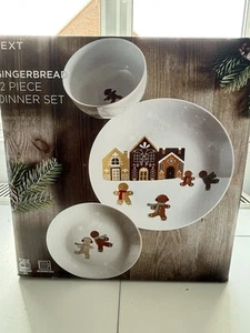 NEXT Christmas Gingerbread Dinner Set 12 Piece Plates & Bowls Porcelain - BNIB - Picture 1 of 9