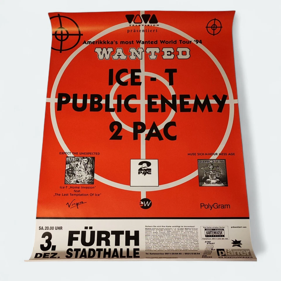 2pac Tupac Shakur Ice-T 1994 Concert Poster Amerikka's Most wanted World Tour - Image 1 of 1