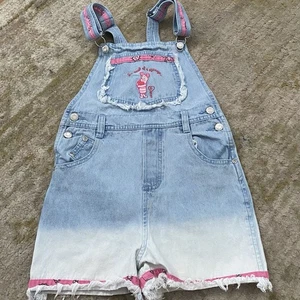 Y2K Disney Winnie The Pooh Piglet Denim Short Overalls Size 7/8 Girl - Picture 1 of 8