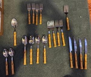 Bambus Besteck Service Set Edelstahl Silberbesteck 20-teiliges Set - Bild 1 von 3