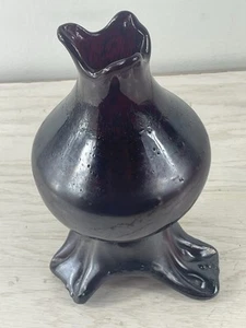 Vintage signed  Black Amethyst Glass Vase With Ruffled Scalloped Edge 7.5” Tall - Picture 1 of 10