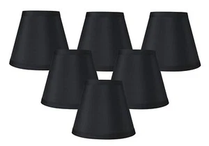 Set of 6 Black Faux Silk Clip On Chandelier Lamp Shades 3.5-inch by 6-inch by... - Picture 1 of 6