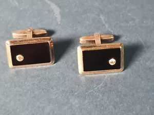 Cufflinks, Art Deco, Onyx and Brilliant (?) gold plated - Picture 1 of 6