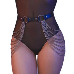 Women Faux Leather Waist Harness Belt With Chains Fashion Suspender - Picture 1 of 15