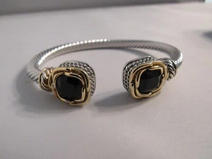 18K Two-Tone Plated Black Topaz Bangle - New - $306 - Picture 1 of 8