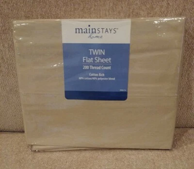 MAINSTAYS HOME Twin Flat Sheet 60% Cotton/40% Polyester 200 Count - Vallejo Tan - Image 1 of 4