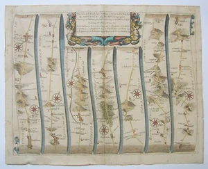Oakham to Barnsley: antique road map by John Ogilby c1675 - Picture 1 of 2
