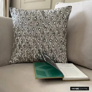 Sofa Cushion Cover Silver 16"x16", Home Decor Silk - Silver Anniversary - Picture 1 of 7