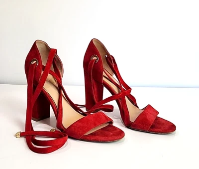 DVF Diane von Furstenberg Calabar Sandal Red Suede Ankle Strap Heel Size 6 $328 - Image 1 of 4