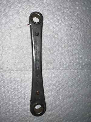 Vintage Dunlap 3/8" x 7/16" Ratcheting 12-point Double Box End Wrench USA - Image 1 of 4