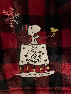 Peanuts Berkshire Christmas Snoopy  Throw Blanket Red Plaid Snowflake New - Image 1 of 4
