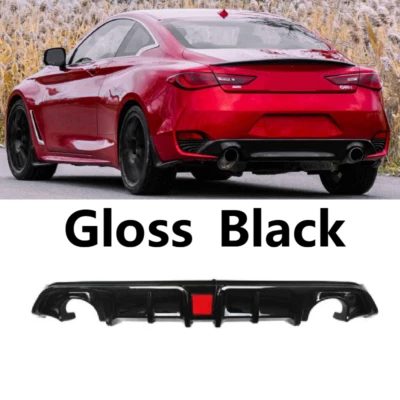 FOR 2017-2022 INFINITI Q60 GLOSS BLACK REAR BUMPER DIFFUSER LIP WITH LED LIGHT Foto 1 de 4