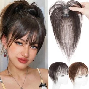 Thick Thin Neat Air Bangs Remy Hair Extensions Clip in Fringe Front Hairpiece US - Picture 1 of 38