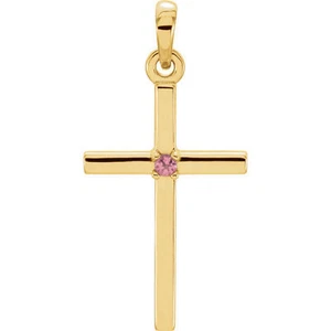 Colgante de cruz de turmalina rosa en oro amarillo 14 K - Imagen 1 de 2