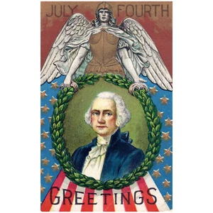 Saluti 4 luglio George Washington ritratto cartolina patriottica d'epoca - Foto 1 di 2